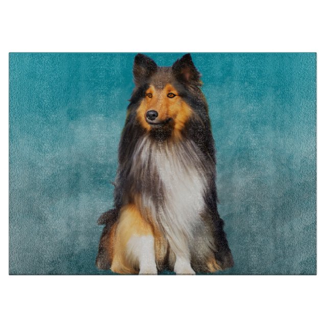 Tabla De Cortar Retrato artístico Sheltie Shetland Sheepdog (Anverso)