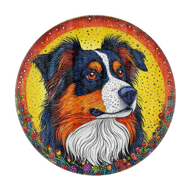 Tabla De Cortar Retrato brillante ilustrado de un perro (Anverso)