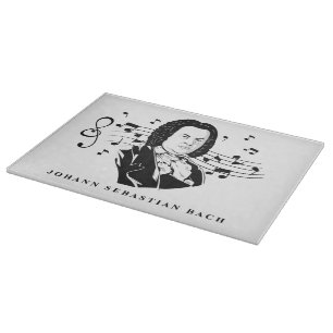 Tabla De Cortar Retrato de Johann Sebastian Bach y busto con notas