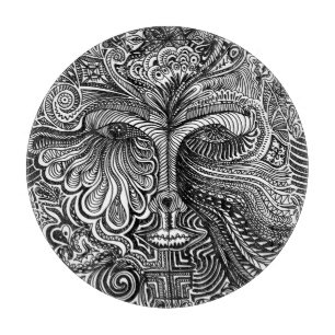 Tabla De Cortar Retrato de la línea trippy en blanco y negro
