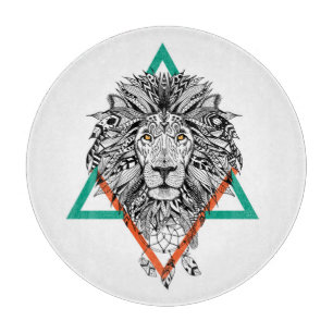 Tabla De Cortar Retrato geométrico azteca del león
