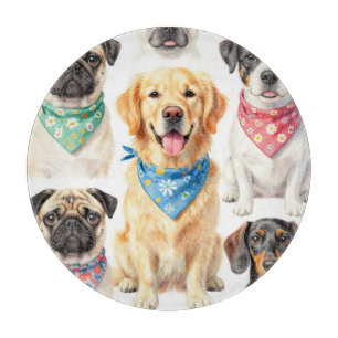 Tabla De Cortar Retratos de cachorros lindos en bandana Collage Ac