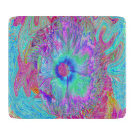 Tabla De Cortar Retro Arcoíris Psicodélico Flor de Hibisco Azul