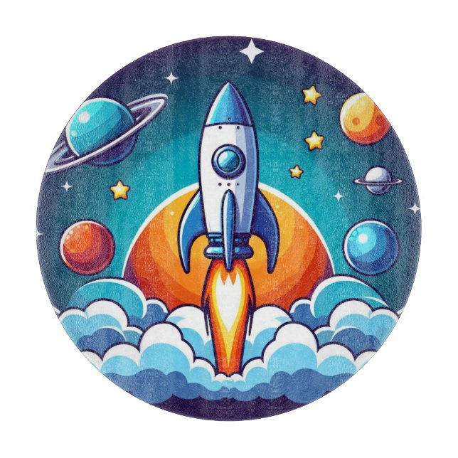 Tabla De Cortar Retro, cohete espacial exterior (Anverso)