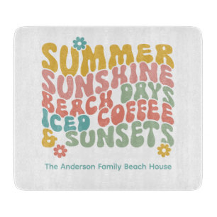 Tabla De Cortar Retro Groovy Summer Pink Monograma Nombre