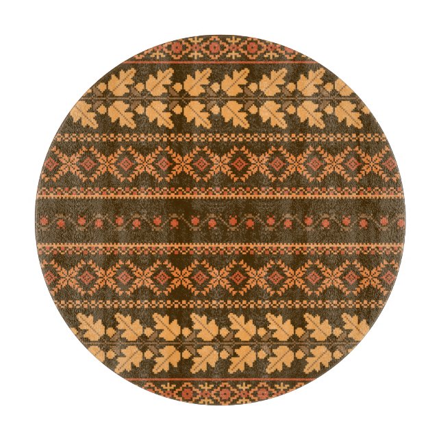 Tabla De Cortar Retro Striped Otumn Cross Stitch (Anverso)