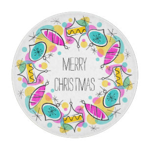 Tabla De Cortar Retro Tree Baubles Circula Navidades