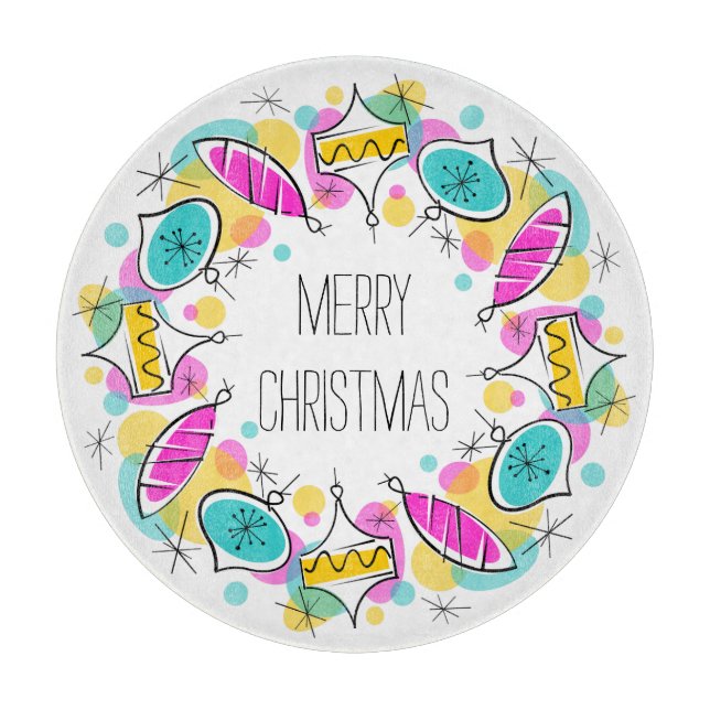 Tabla De Cortar Retro Tree Baubles Circula Navidades (Anverso)