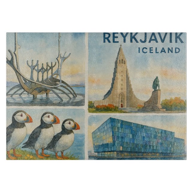 Tabla De Cortar Reykjavik Islandia multivista  (Anverso)