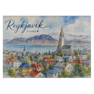 Tabla De Cortar Reykjavik Islandia recuerdo acuarela