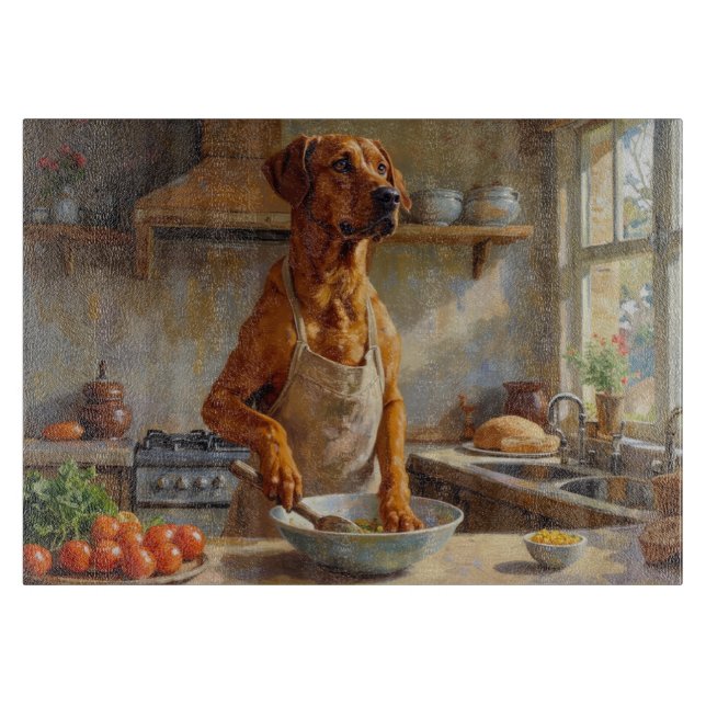 Tabla De Cortar Rhodesian Ridgeback cocinando en la cocina (Anverso)