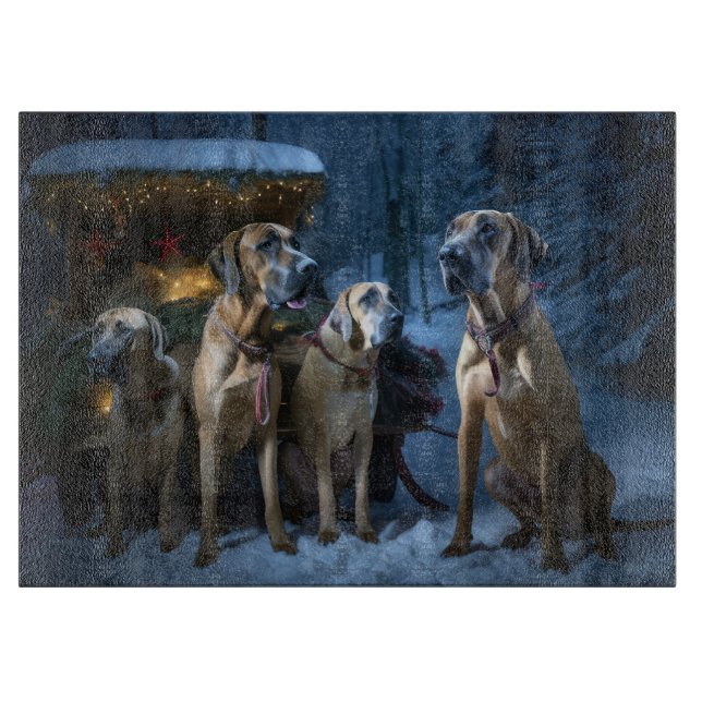 Tabla De Cortar Ridgeback Rodesiano Decoración de Navidades Snowy  (Anverso)