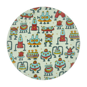 Tabla De Cortar Robots Aliens Ilustracion de patrones de vintage
