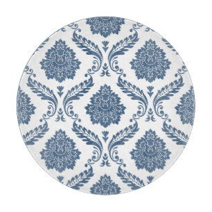 Tabla De Cortar Rococó Damask Gran Patrón Azul sobre Blanco