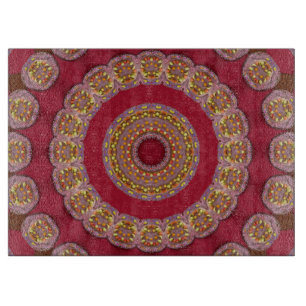 Tabla De Cortar Rojas Rosetas Mandala de Oro Amarillo