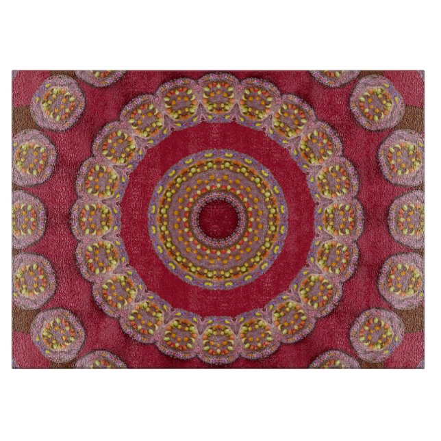Tabla De Cortar Rojas Rosetas Mandala de Oro Amarillo (Anverso)