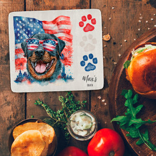 Tabla De Cortar Rojiblanco azul 4 de julio divertido perro Rottwei