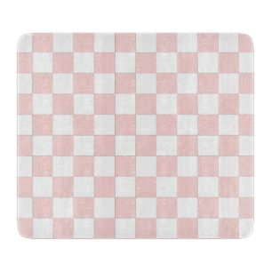 Tabla De Cortar Rojizo Rosa y Cuadros Blancos