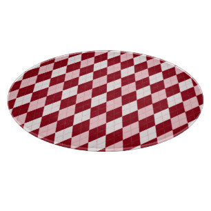 Tabla De Cortar Rojo Argyle Carmesí Rosa Pequeña Forma de Diamante