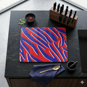 Tabla De Cortar Rojo, Blanco y Audaz Vidrio de rayas de tigre