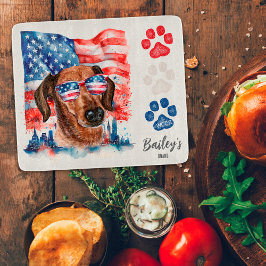 Tabla De Cortar Rojo Blanco y Azul 4 de Julio Lindo Perro Dachshun