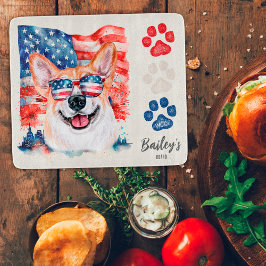 Tabla De Cortar Rojo Blanco y Azul Perro Corgi Divertido 4 de Juli