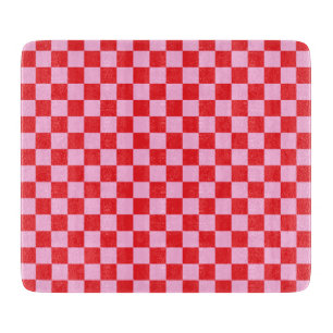 Tabla De Cortar Rojo Brillante y Cuadros Rosa Claro