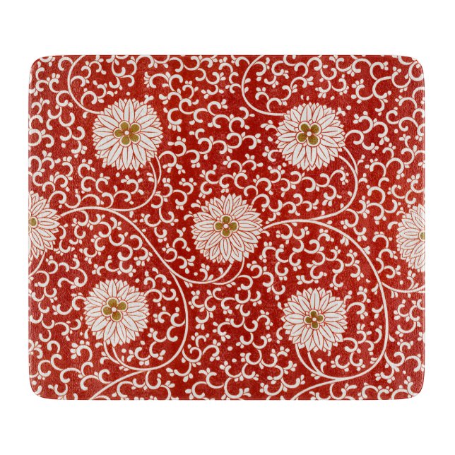 Tabla De Cortar Rojo Floral Vibrante Ornate Patrón Clásico (Anverso)