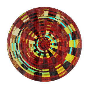 Tabla De Cortar Rojo Negro Azul Amarillo Patrón Circular Rústico