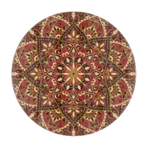 Tabla De Cortar Rojo oriental: Alfombra floral vintage