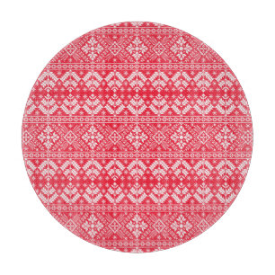 Tabla De Cortar Rojo y Blanco Copo de Nieve y Floral Fair Isle Nav