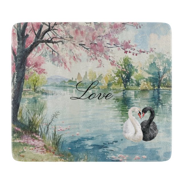 Tabla De Cortar Romantic Swans Lake Love (Anverso)