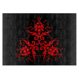 Tabla De Cortar Romántico, Elegante Vintage Damask Rojo Gótico