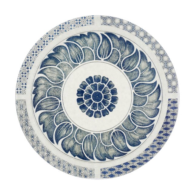 Tabla De Cortar Ronda azul blanca floral china (Anverso)