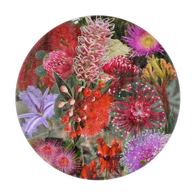Tabla De Cortar Ronda de flores salvajes nativas australianas (Anverso)