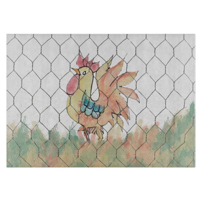 Tabla De Cortar Rooster de acuarela (Anverso)
