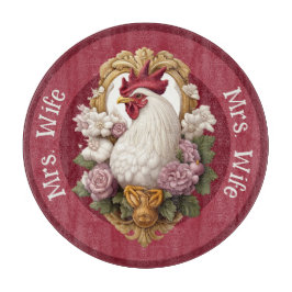 Tabla De Cortar Rooster Heraldic Crest, maroon,
