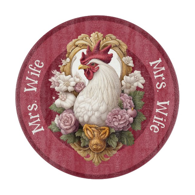 Tabla De Cortar Rooster Heraldic Crest, maroon, (Anverso)