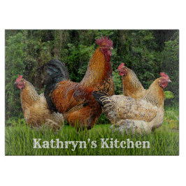 Tabla De Cortar Rooster Rojo y gallinas