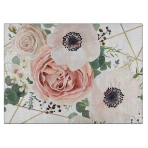 Tabla De Cortar Rosa de jardín geométrico de corte de vidrio perso