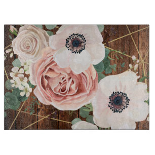 Tabla De Cortar Rosa de jardín geométrico de corte de vidrio perso