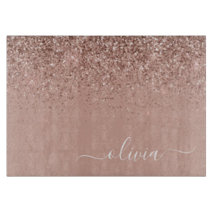 Tabla De Cortar Rosa Dorado Rubor Rosa Brillo Letra Monograma Feme