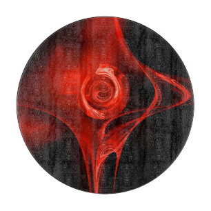 TABLA DE CORTAR ROSA FRACTAL ROJO EN NEGRO