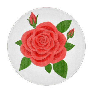 Tabla De Cortar Rosa Roja Con Capullos Redondos