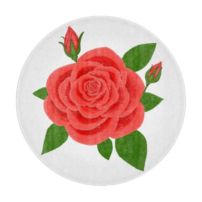 Tabla De Cortar Rosa Roja Con Capullos Redondos (Anverso)