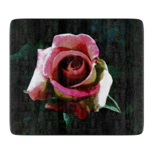 Tabla De Cortar Rosa roja pintada al óleo