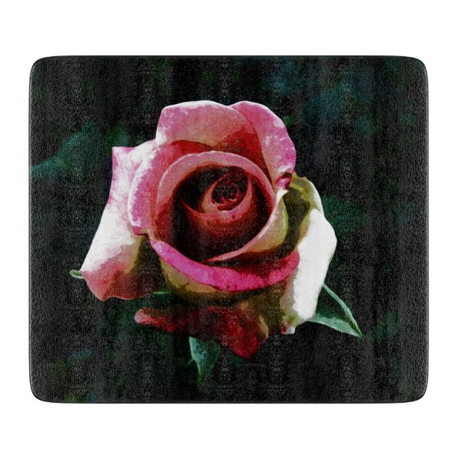 Tabla De Cortar Rosa roja pintada de petróleo (Anverso)