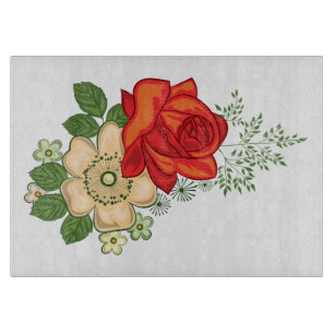 Tabla De Cortar Rosa Roja y Margaritas