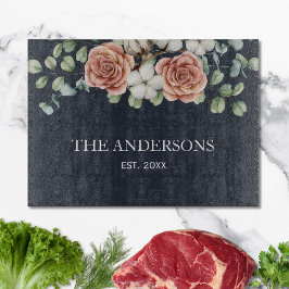 Tabla De Cortar Rosa Rústico Eucalyptus Floral Negro