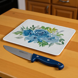 Tabla De Cortar Rosas azules acuarela